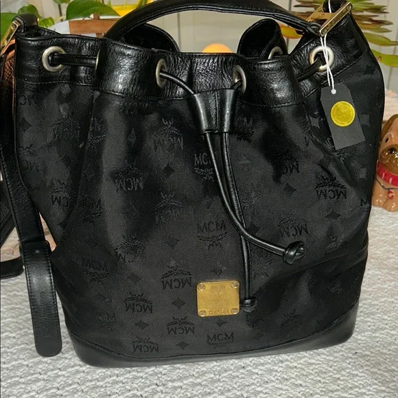 MCM Black Monogram Backpack with Leather Trim - Picture 3 of 17